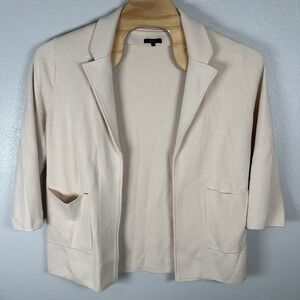 Quince 100% Organic Cotton Knit Blazer Sz Large Alabaster Ivory Cardigan Sweater